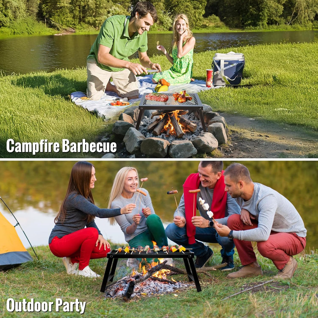 GARLLEN Faltbarer Lagerfeuer-Grill, 40x30cm Campinggrillrost, Tragbarer Edelstahl Grillgitter zum Au