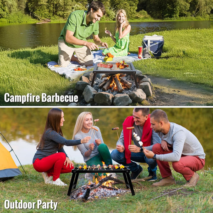 GARLLEN Faltbarer Lagerfeuer-Grill, 40x30cm Campinggrillrost, Tragbarer Edelstahl Grillgitter zum Au
