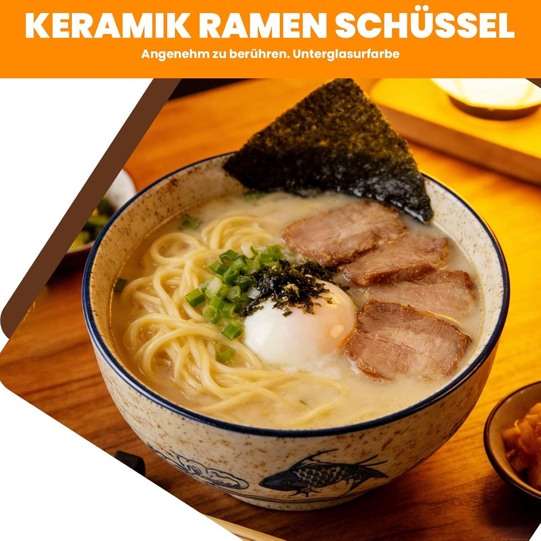 Keramik Ramen Schale Set, 700ml Porzellan-Nudelbecher