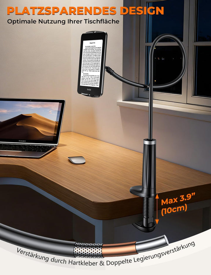 Schwanenhals Tablet & Kindle halterung Bett: 360° Sockel mit Flexibler Lang Arm Ständer eReader Hand