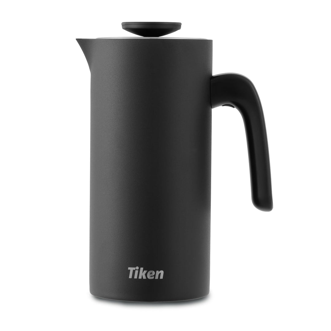 Tiken 1L French Press Edelstahl Double-Wall Vakuum Thermo Kaffeebereite Spülmaschinenfest Schwarz, S