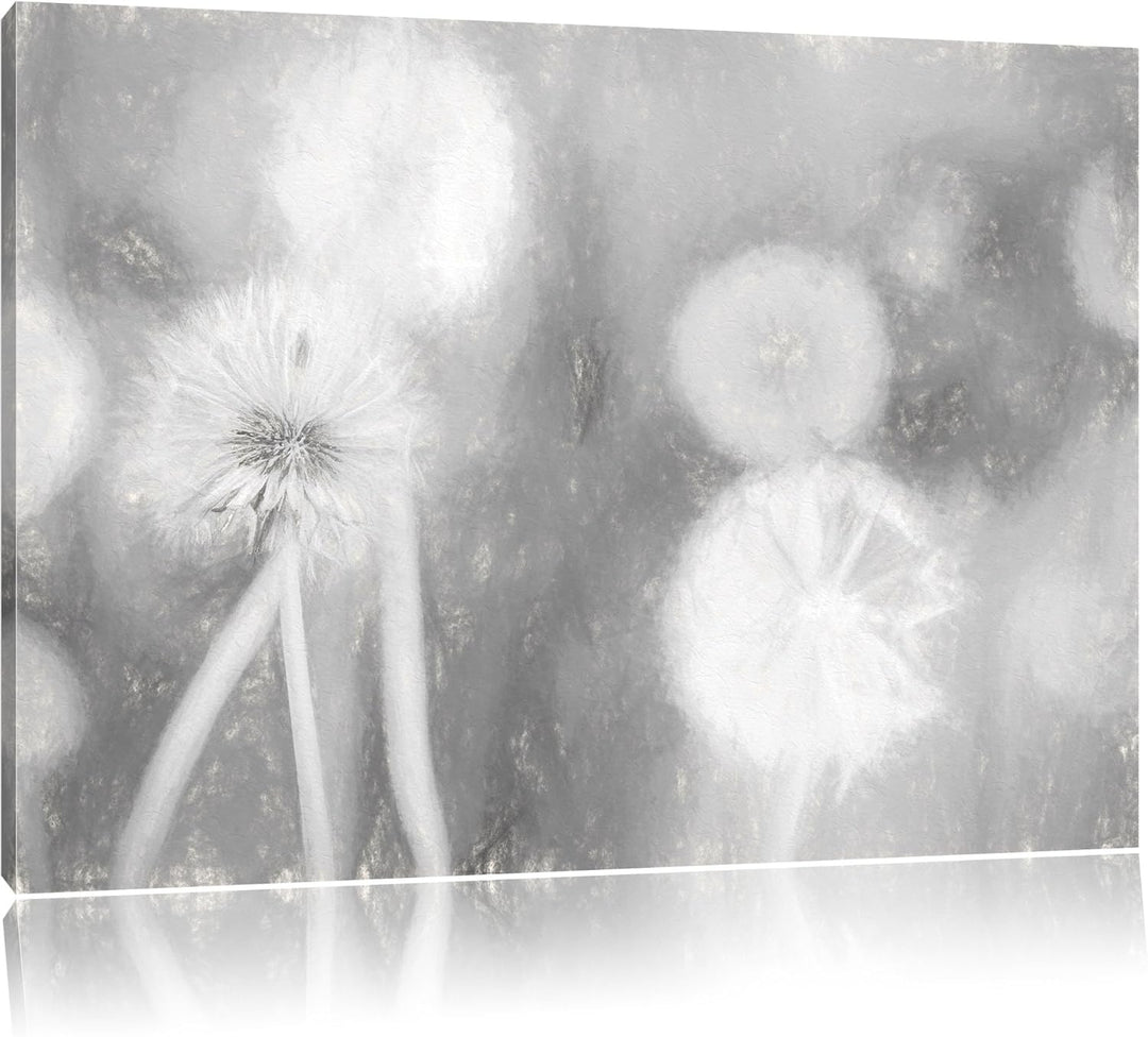 Pixxprint Romantische Pusteblumen Kohle Zeichnung Effekt, Format: 100x70 auf Leinwand, XXL riesige B