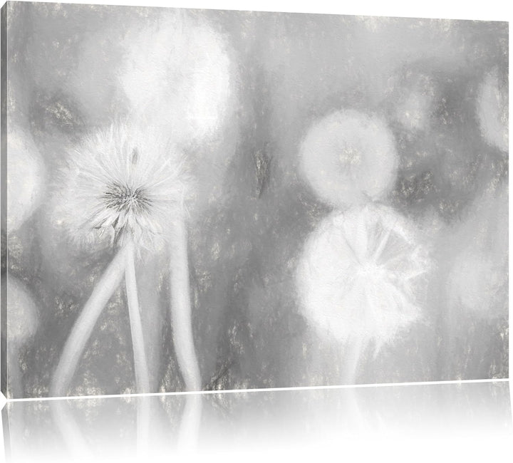 Pixxprint Romantische Pusteblumen Kohle Zeichnung Effekt, Format: 100x70 auf Leinwand, XXL riesige B