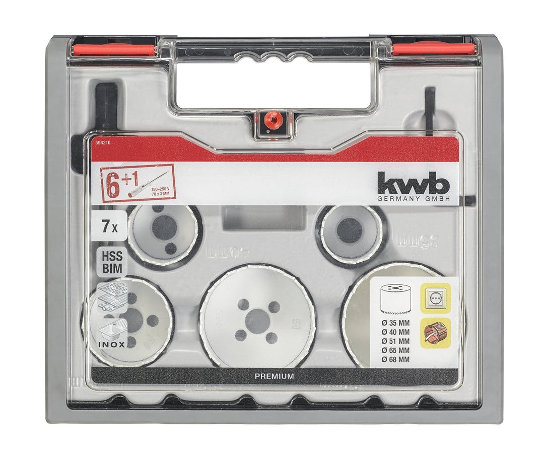 kwb 598210.0 Profi Bi-Metall Lochsäge-Set für Elektriker – 7-teilig, HSS-CO, Vario Zahnung, 8 % Coba