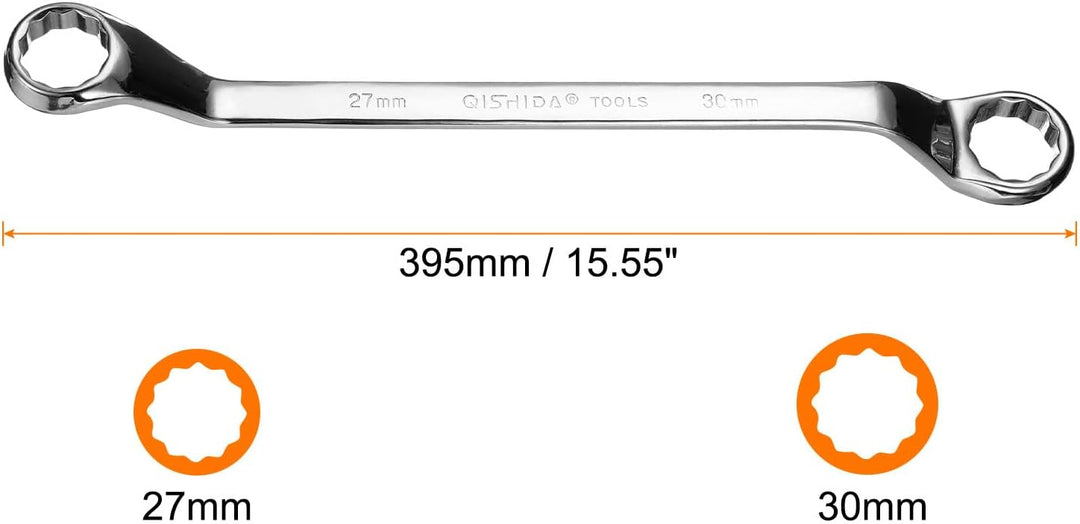 QUARKZMAN 2 Stück 45 Grad Offset Ringschlüssel 27mm x 30mm Metrisch 12-Punkt Spiegelverchromter Legi