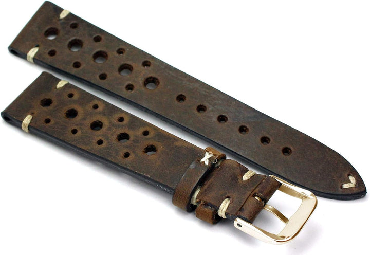 RIOS1931 Rallye Gold Vintage Rindsleder Uhrenarmband handgemacht in Deutschland Robust 20mm braun Mo
