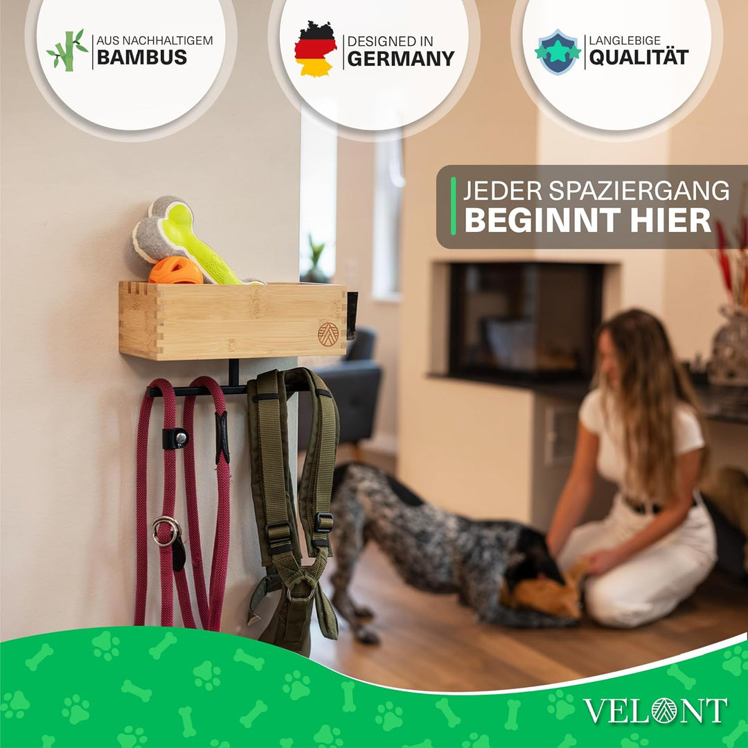 VELONT Hundegarderobe mit Ablage Personalisiert - Grösse XL - Perfekter Leinenparkplatz - Bambus - D