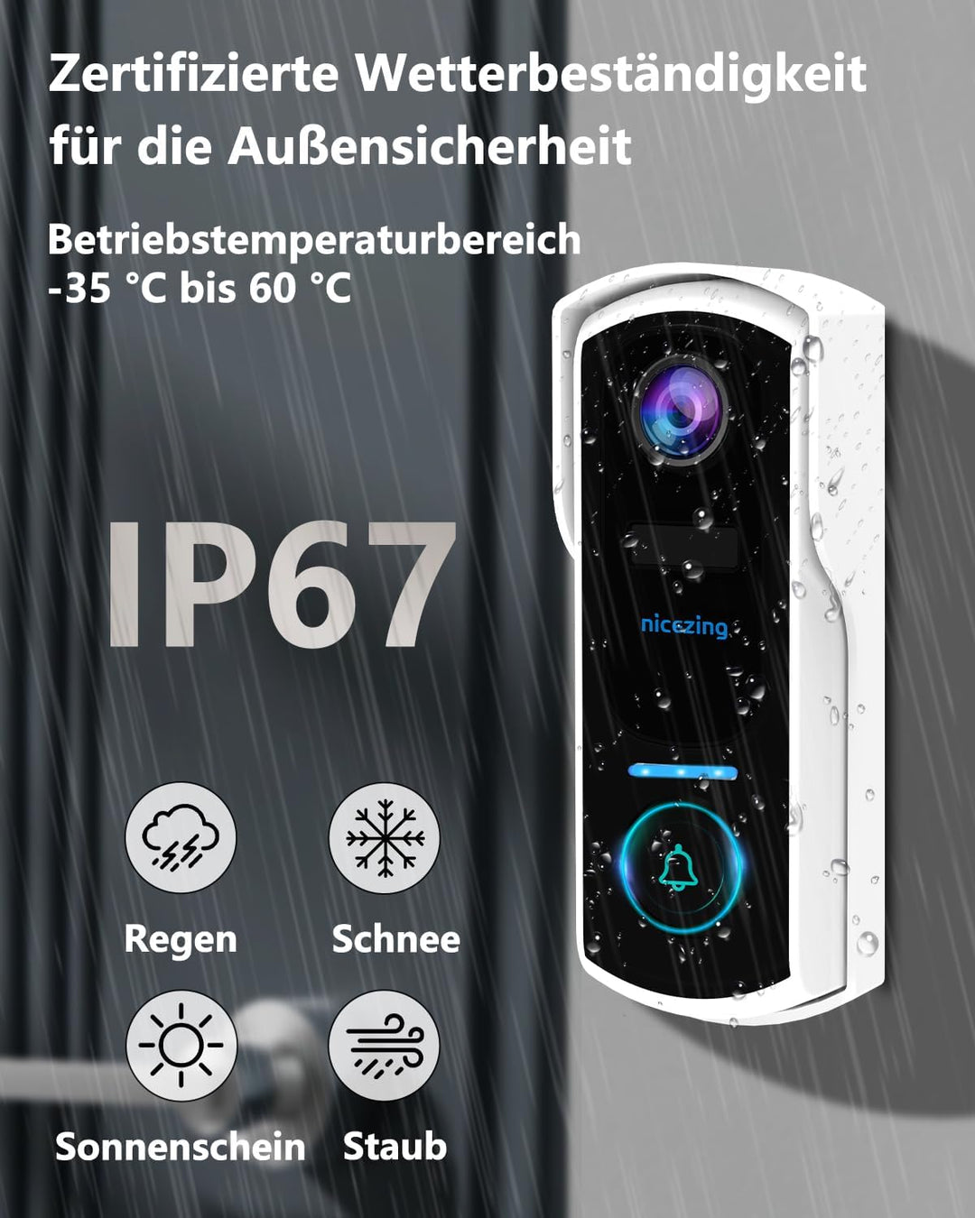 2K FHD Video Türklingel mit Kamera Kabellose Kompatibel mit Alexa, nicezing Funkklingel mit Kamera W