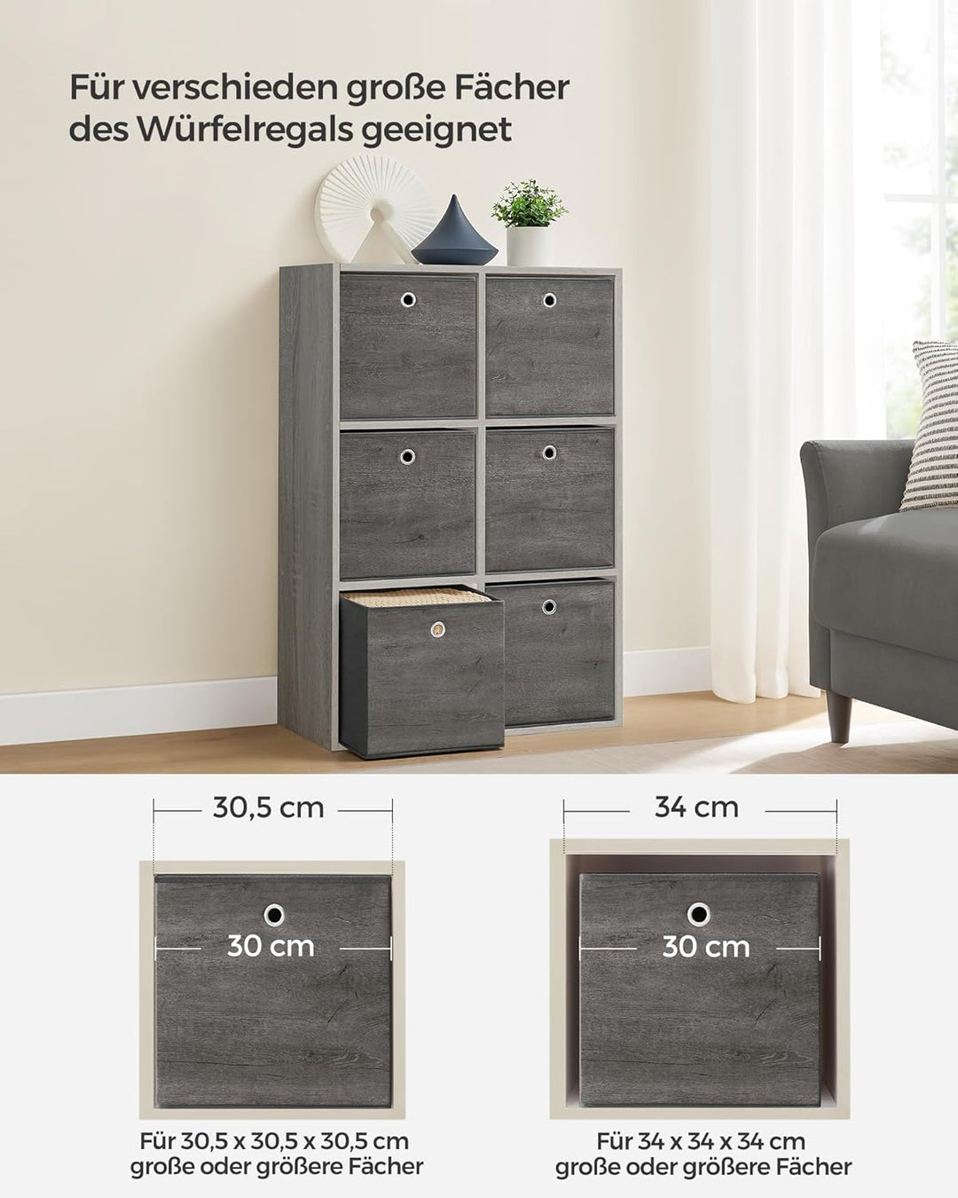 SONGMICS Aufbewahrungsbox, 6er Set, Ordnungsboxen, Vliesstoff, Faltbox, 30 x 30 x 30 cm, Stoffbox, f