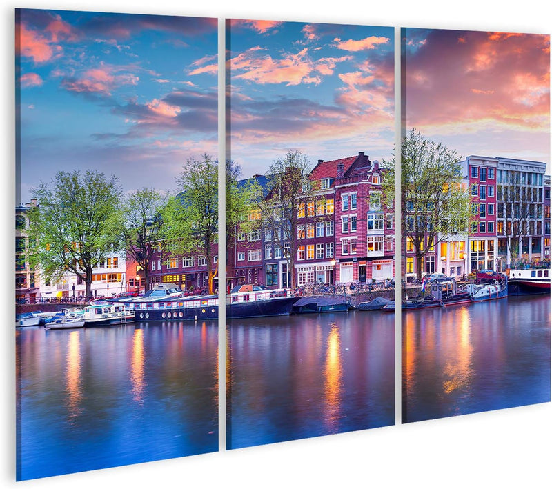 islandburner Bild auf Leinwand Amsterdam Grachten Holland Wandbild Poster Kunstdruck Bilder Format: