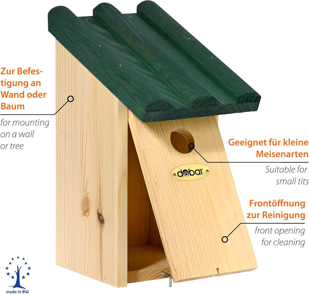 dobar VOBU Nistkasten Gracht für Meisen - Wildvogel Nisthilfe aus Holz mit Ø 28 mm Einflugloch für H