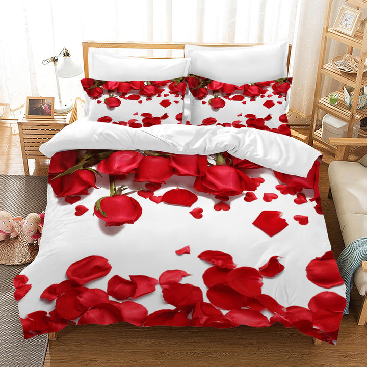 HZVRTN Bettwäsche 3D Rot Rose Bettbezug Set mit Reissverschluss und 2 Kissenbezug, Mikrofaser Kreati