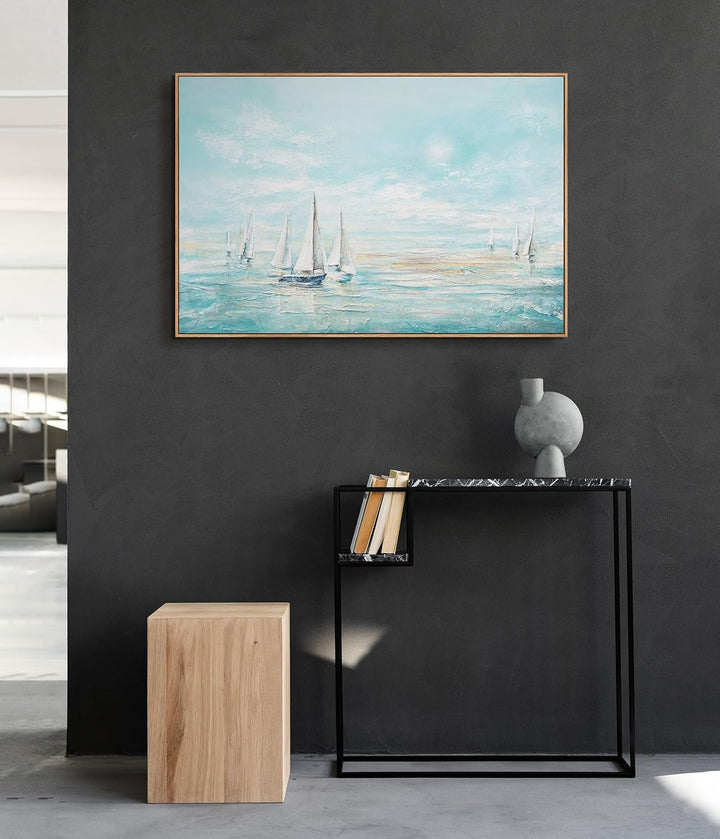 YS-Art Abstrakt Design Acryl Gemälde auf Leinwand Meeresblau handgemalt Wandbilder Wohnzimmer modern