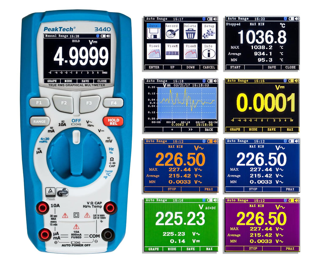 PeakTech 3440 – True RMS Digital Multimeter mit 4.0 Bluetooth &amp; Grafik-Display CAT III 1000 V &amp; Peak