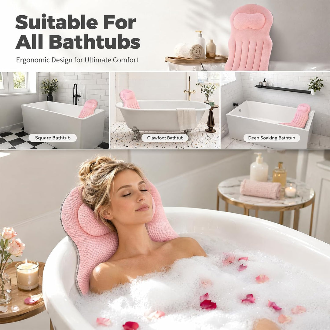 Badewannenkissen Ganzkörper 134×41 cm, Dickes Luxus-Badekissen mit Kopfstütze &amp; Lendenstütze, Schnel