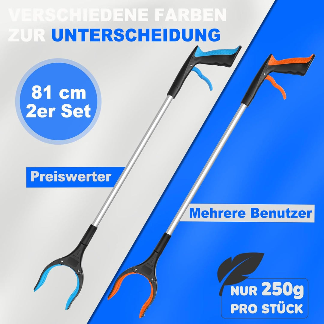 2 Stück 81 cm Greifer für Senioren - Greifzange Müllzange - Drehbar Müllgreifer - Greifer Kinder - V