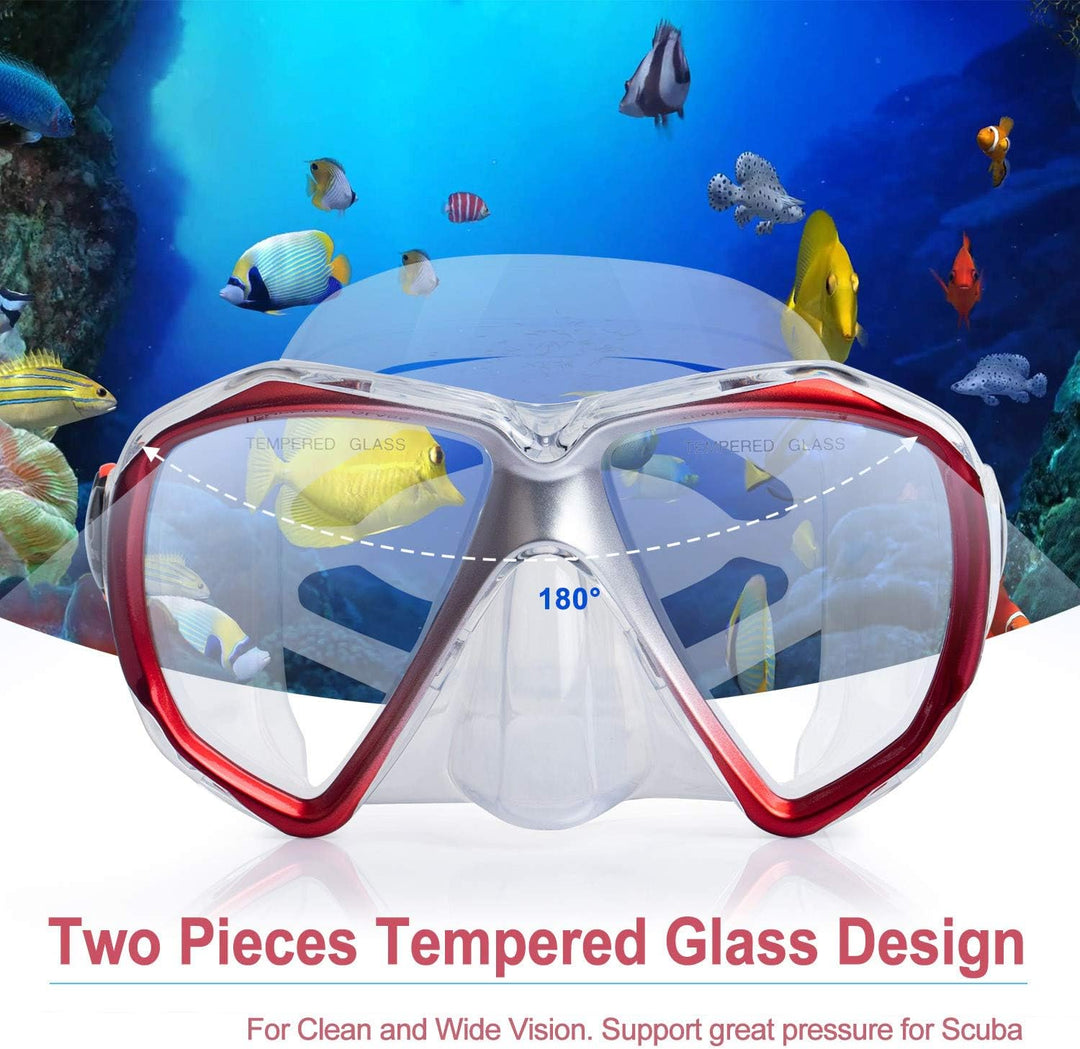 Taucherbrille für Erwachsene mit Anti-Nebel Schnorchelmaske, Schwimmmaske gehärtetem Glas und Nasena