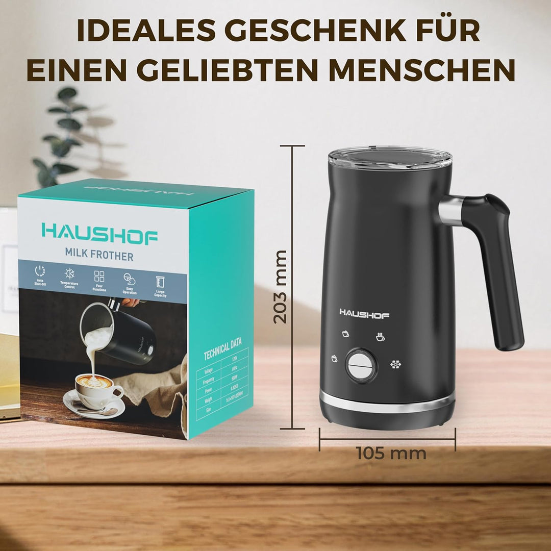 HAUSHOF Elektrischer Milchaufschäumer, 4 in 1 Elektrischer Milchdampfgarer, Automatische Milchschäum