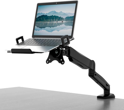 PUTORSEN Monitor Arm mit Laptopablage für 17 bis 32 Zoll LCD LED Bildschirm & bis zu 17 Zoll Noteboo