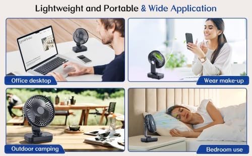 Tischventilator Leise Automatisch Oszillierend, 4000mAh Akku USB 5 Geschwindigkeiten LED-Digitalanze
