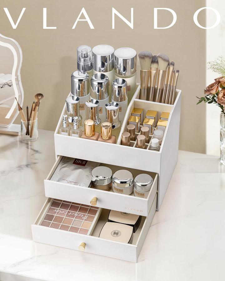 Vlando Make up Organizer mit 3 Schubladen, Schminktisch Organizer, Kosmetik Organizer, Schmink Organ
