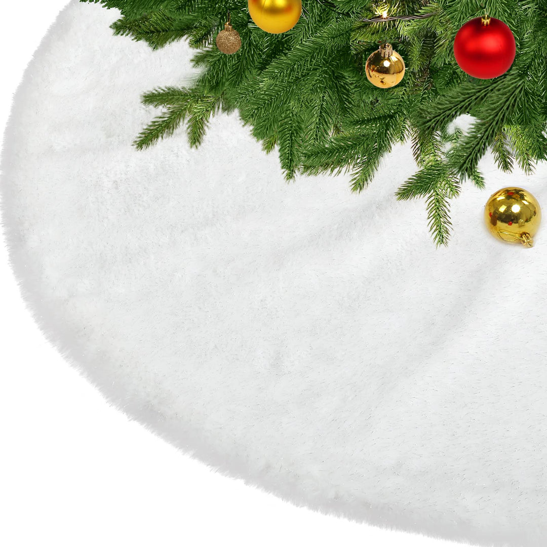 KONVINIT Weihnachtsbaumdecke Weiss Plüsch Christmasbaumdecke Glitzer Kunstfell Weihnachtsbaumteppich