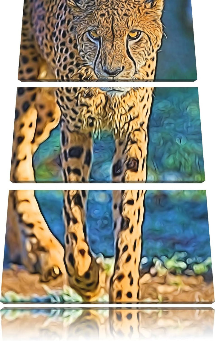 anpirschender Gepard Spezial 3-Teiler Leinwandbild 120x80 Bild auf Leinwand, XXL riesige Bilder fert