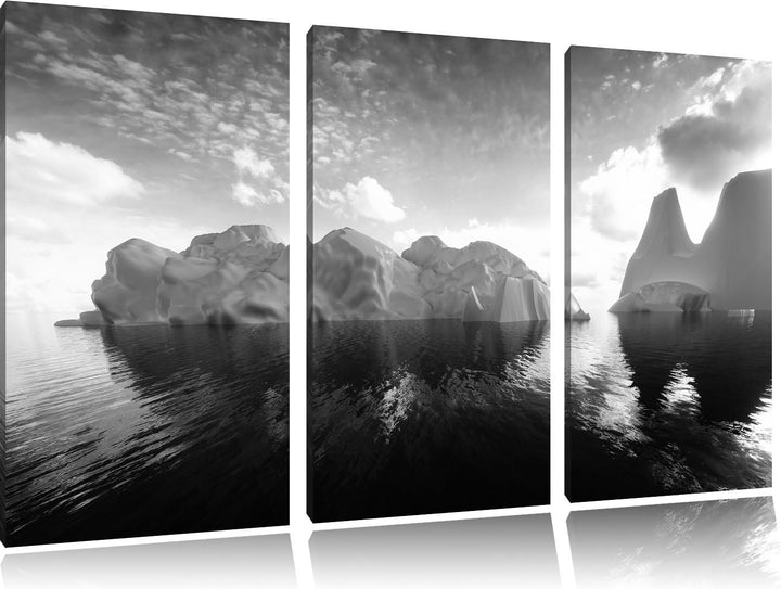 Pixxprint Eisschollen in der Antarktis / 3-Teilig/Gesamtmass 120cm Leinwandbild bespannt auf Holzrah