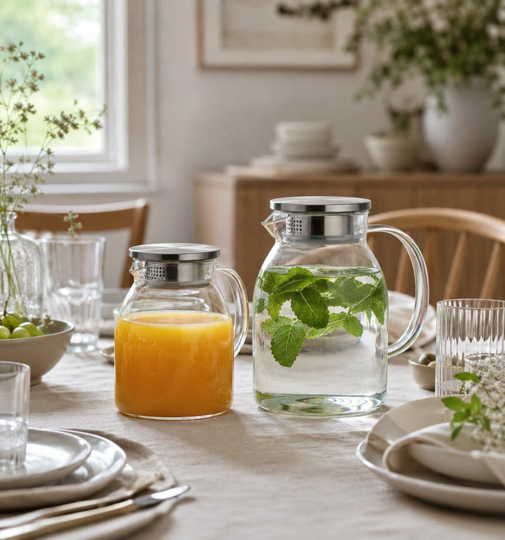 kela Glaskaraffe mit Deckel 1,2 L LUNA, Glaskrug hitzebeständig, 2 Ausguss-Öffnungen, Wasserkaraffe