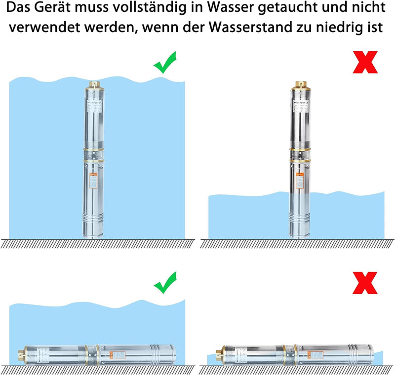 YRHome Tiefbrunnenpumpe Tauchpumpe rostfreiem Edestahl 4 Zoll 1.1kW/1.5hp bis 4.000l/h Fördermenge f