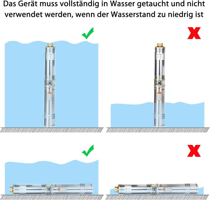 Aufun Tiefbrunnenpumpe 370W, Brunnenpumpe mit 4000L/h Fördermenge, 34 m Förderhöhe, Rohrpumpe sandre