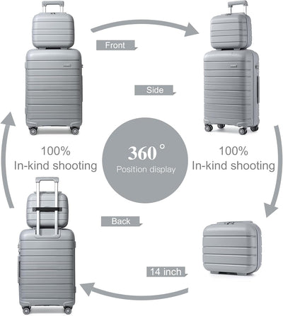 Kono Handgepäck-Set 2tlg Kleiner Kabinenkoffer mit Kosmetikkoffer Beautycase Polypropylen Trolley Ko
