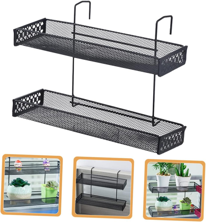 Happyyami Balkon Pflanzenhänger Blumentopfhalter Zweischichtig Schwarz Hängeregal Für Fensterbank Un