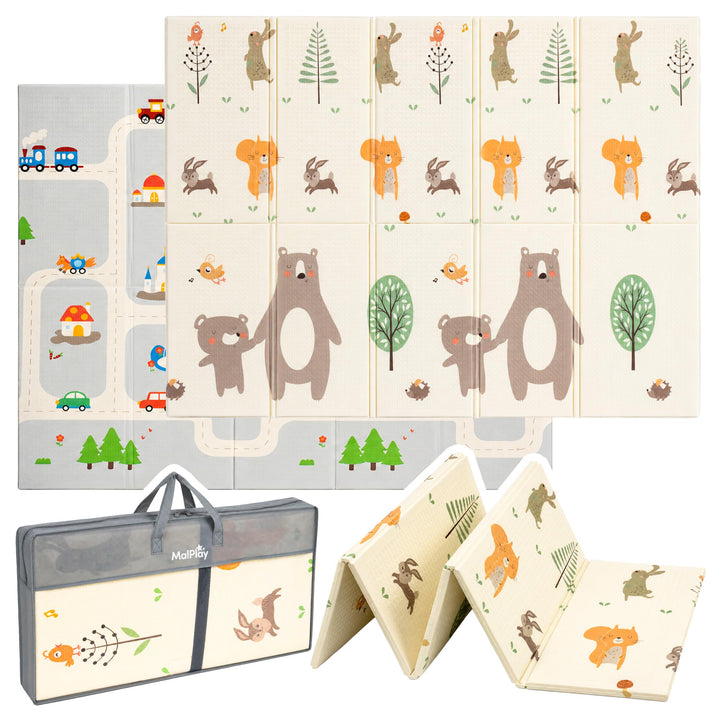 MalPlay Krabbelmatte Baby 150x180x1 cm Faltbar Playmat mit Tasche, Krabbeldecke Baby Teppich Spielde