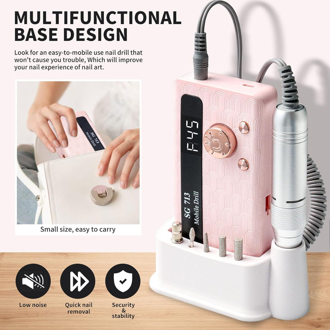 Elektrischer Nagelfräser Professionell, 45000 U/min,Tragbare Nagelfeile für Acrylnägel Gelnägel, mit