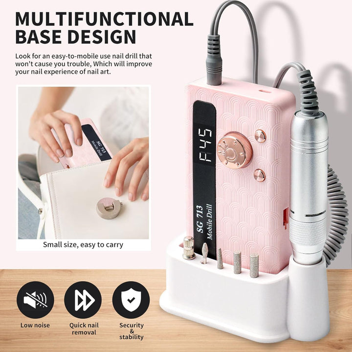 Elektrischer Nagelfräser Professionell, 45000 U/min,Tragbare Nagelfeile für Acrylnägel Gelnägel, mit
