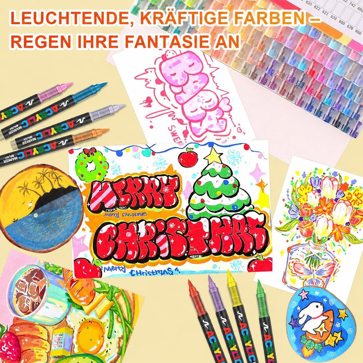 Laconile 72 Farben Acrylstifte für Steine Wasserfest, Brush Tip Acrylic Pens Set, Schnelltrocknend u