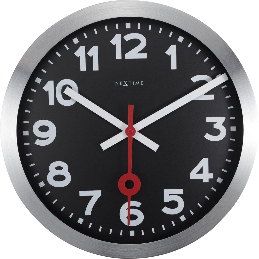 NeXtime Station Wanduhren, Metall und Kunststoff, Schwarz, Ø 35 cm Ø 35 cm Schwarz, Ø 35 cm Schwarz