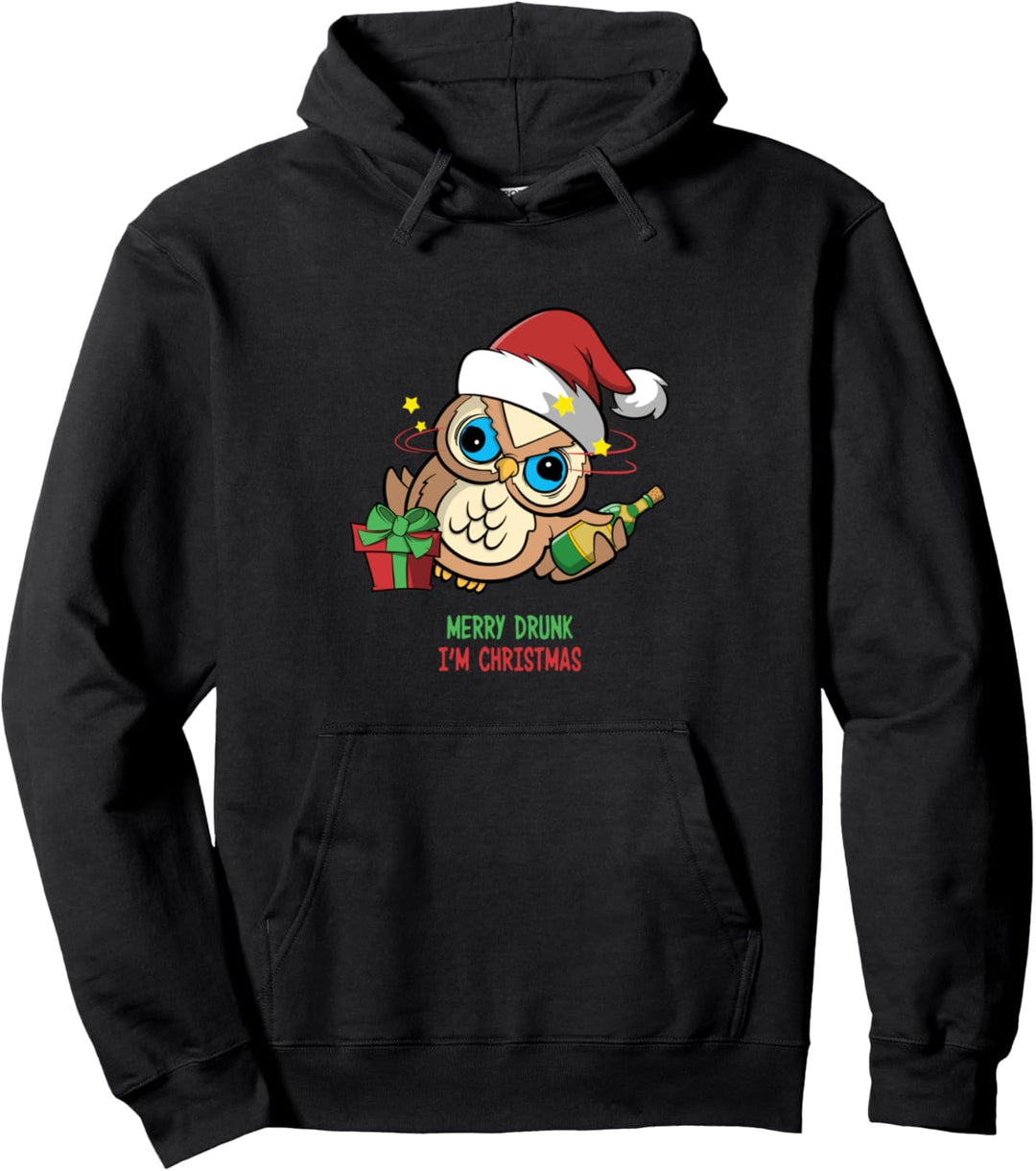 Merry Drunk I'm Christmas - lustiges Wein Eulen Weihnachten Pullover Hoodie