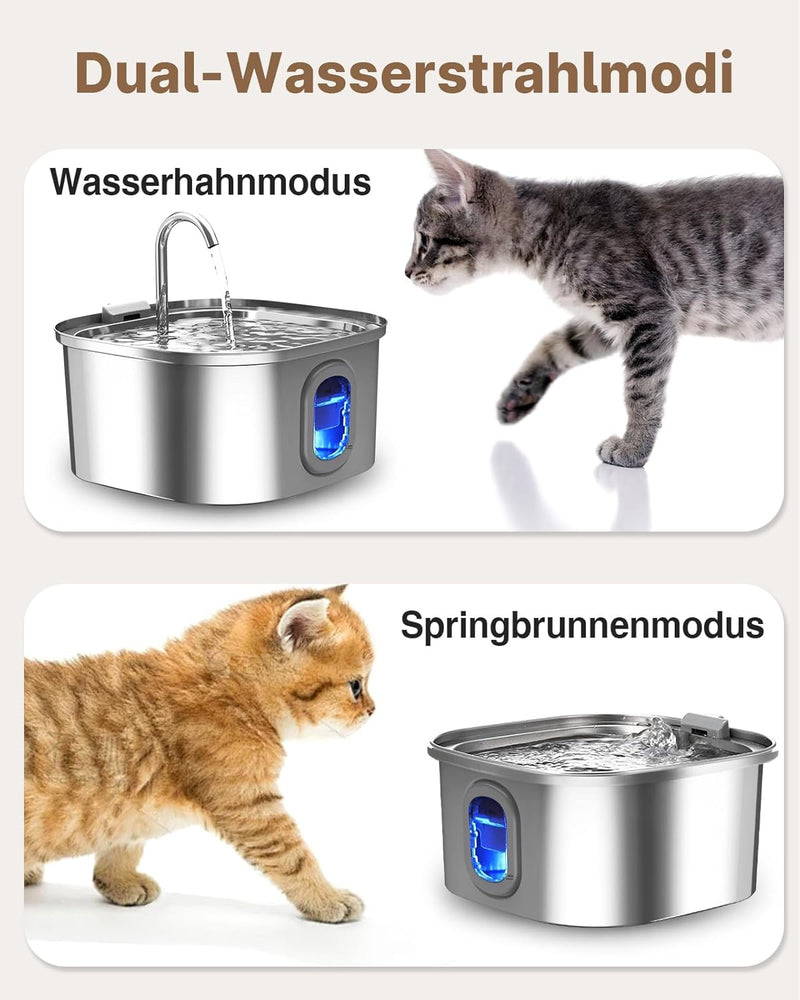 Petbank Katzenbrunnen Edelstahl, Trinkbrunnen für Katze, Trinkbrunnen Edelstahl 3.2L für Katze Hunde