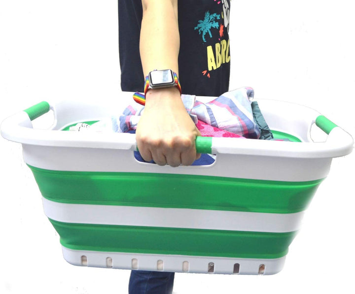 SAMMART 41L Collapsible 3 Handled Plastic Laundry Basket - Foldable Pop Up Storage Container/Organiz