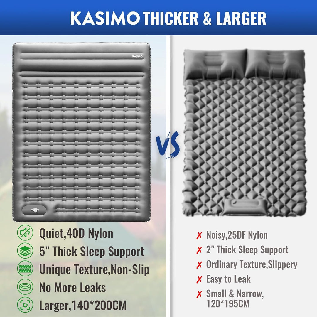 KASIMO Isomatte 12CM Luftmatratze Camping mit integrierten kopfkissen, Aufblasbare Matratze mit Fuss