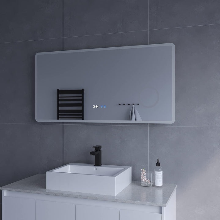 Badezimmerspiegel mit Licht Schminkspiegel Uhrzeit 120x60 cm Badspiegel mit LED Beleuchtung Antibesc