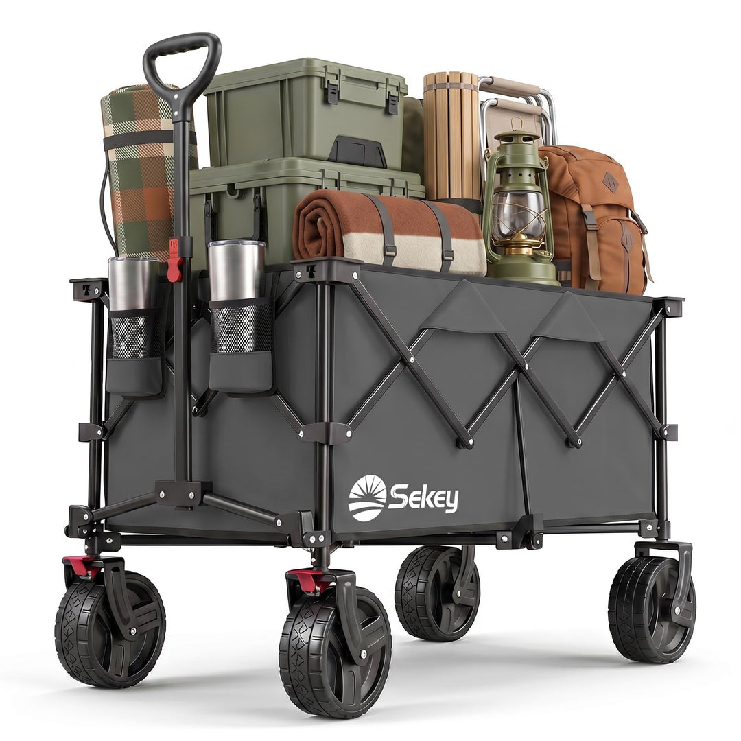 Sekey XXL Plus Bollerwagen Faltbar mit Bremsen 200L 200KG Belastbar, Extra Breite Reifen All Terrain