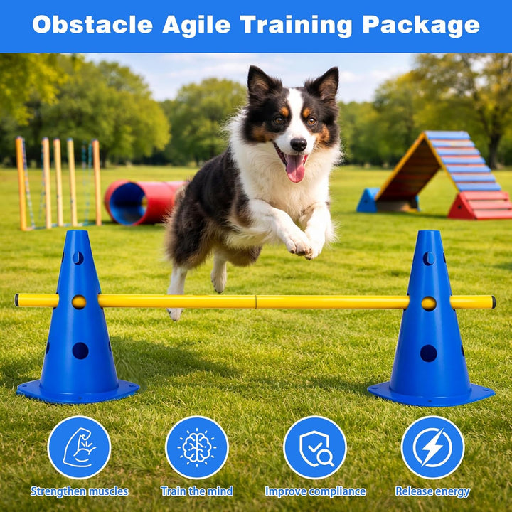 5er Sports Steckhürdenset, Agility Set Hunde Klein, Cavaletti Hunde Steckhürdenset, 10 Kegel + 5 Sta