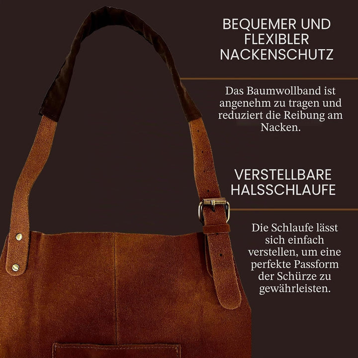 Grill-Arbeitsschürze aus Leder mit Werkzeugtaschen – verstellbare Grill-Kochschürze bis XXL für Männ