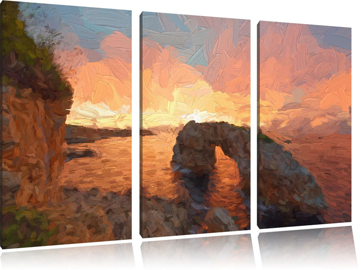 Pixxprint EIN Tag beginnt - Es Pontas Kunst als Leinwandbild/Grösse: 3 Teilig (120x80 cm) cm/Wandbil
