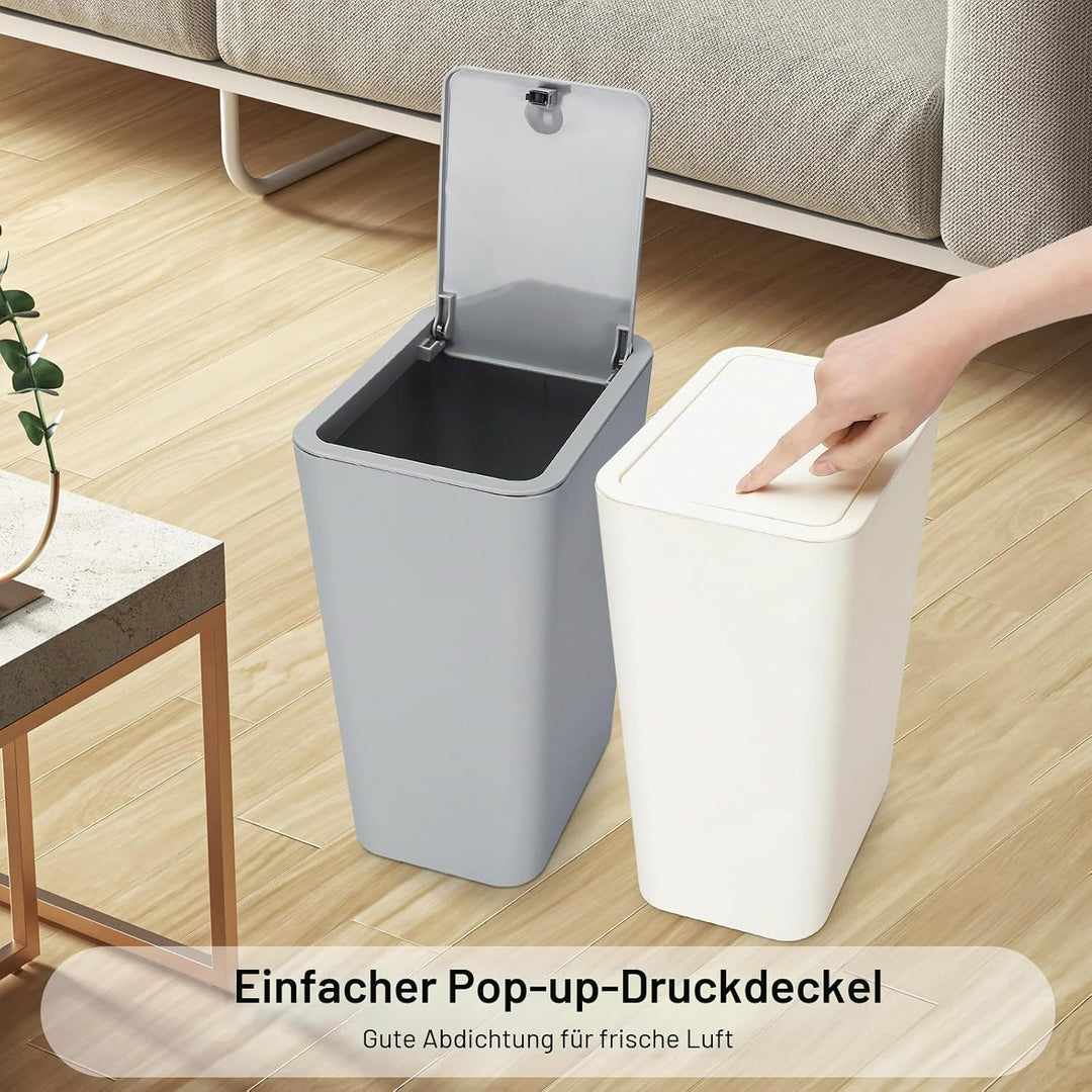 JOTOM 3er Set Mini Mülleimer Badezimmer mit Pop-Up Deckel, 10L moderner Abfalleimer Papierkorb Trash