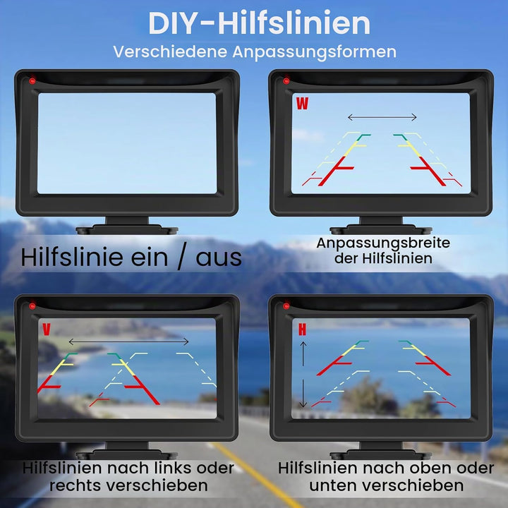 Kabellose Solar-Rückfahrkamera, DIY-Installations-Autokamera mit 4,3 Zoll Bildschirm und 2600 mAh Ak