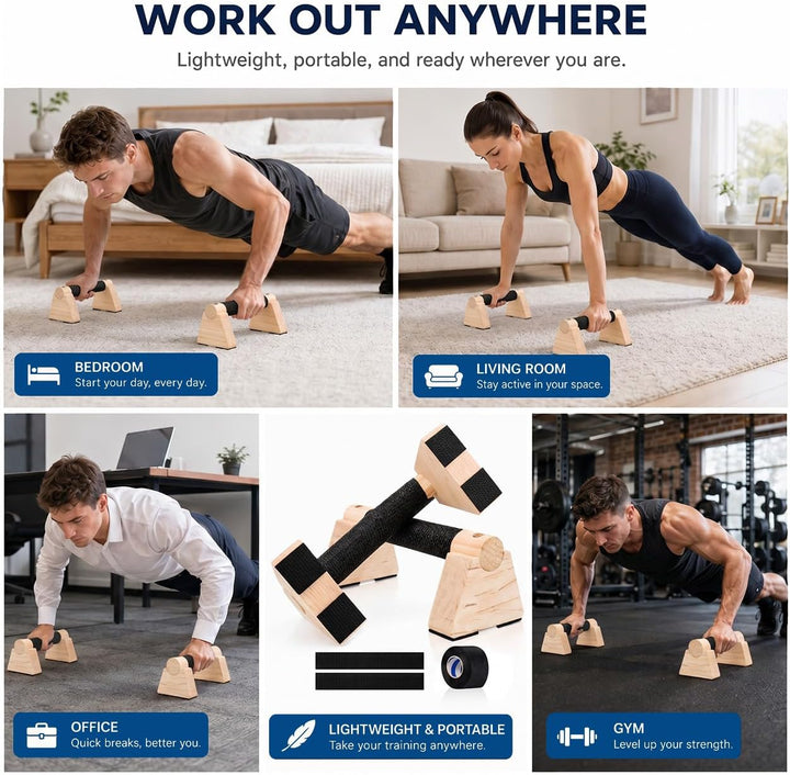 2 Stück Holz Liegestützgriffe,Calisthenics Equipment Parallettes mit Anti-Rutsch Griffband, Push Up